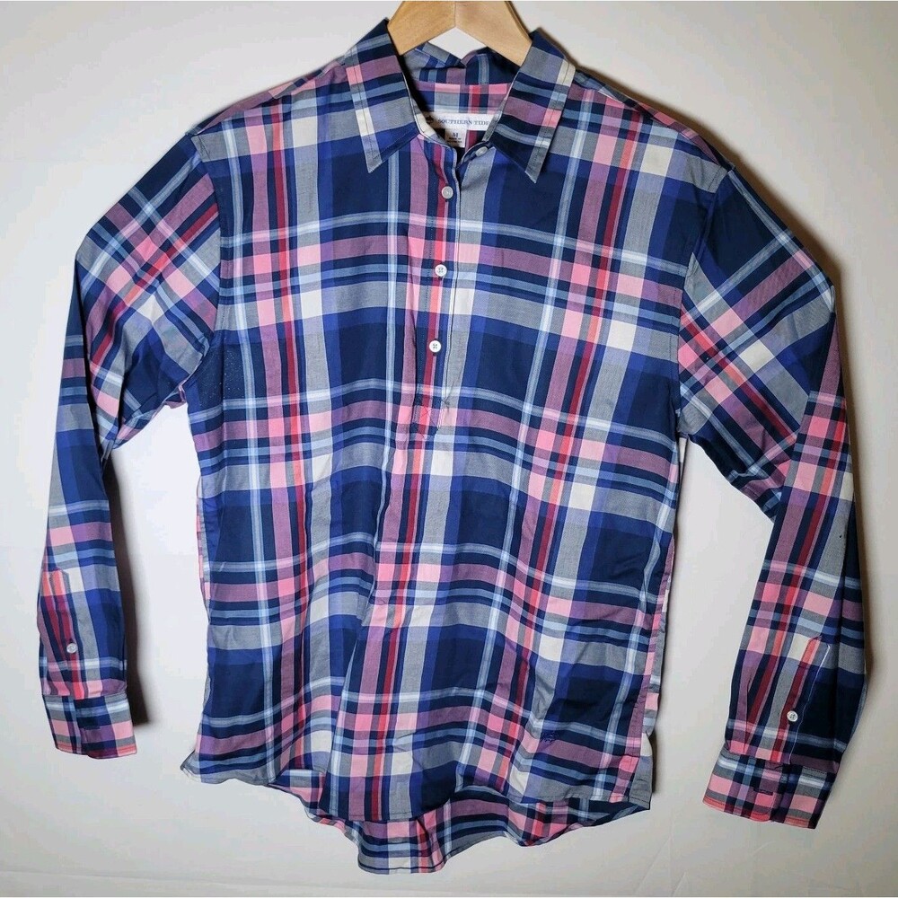 Southern Tide Button Down Shirt Long Sleeve Blue Pink Plaid Mens Sz Medium M
